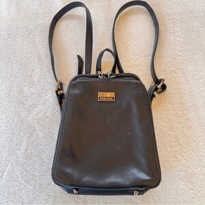 PERLINA SOFT LEATHER BLACK BACKPACK VINTAGE 3 COMPARTMENT SMALL